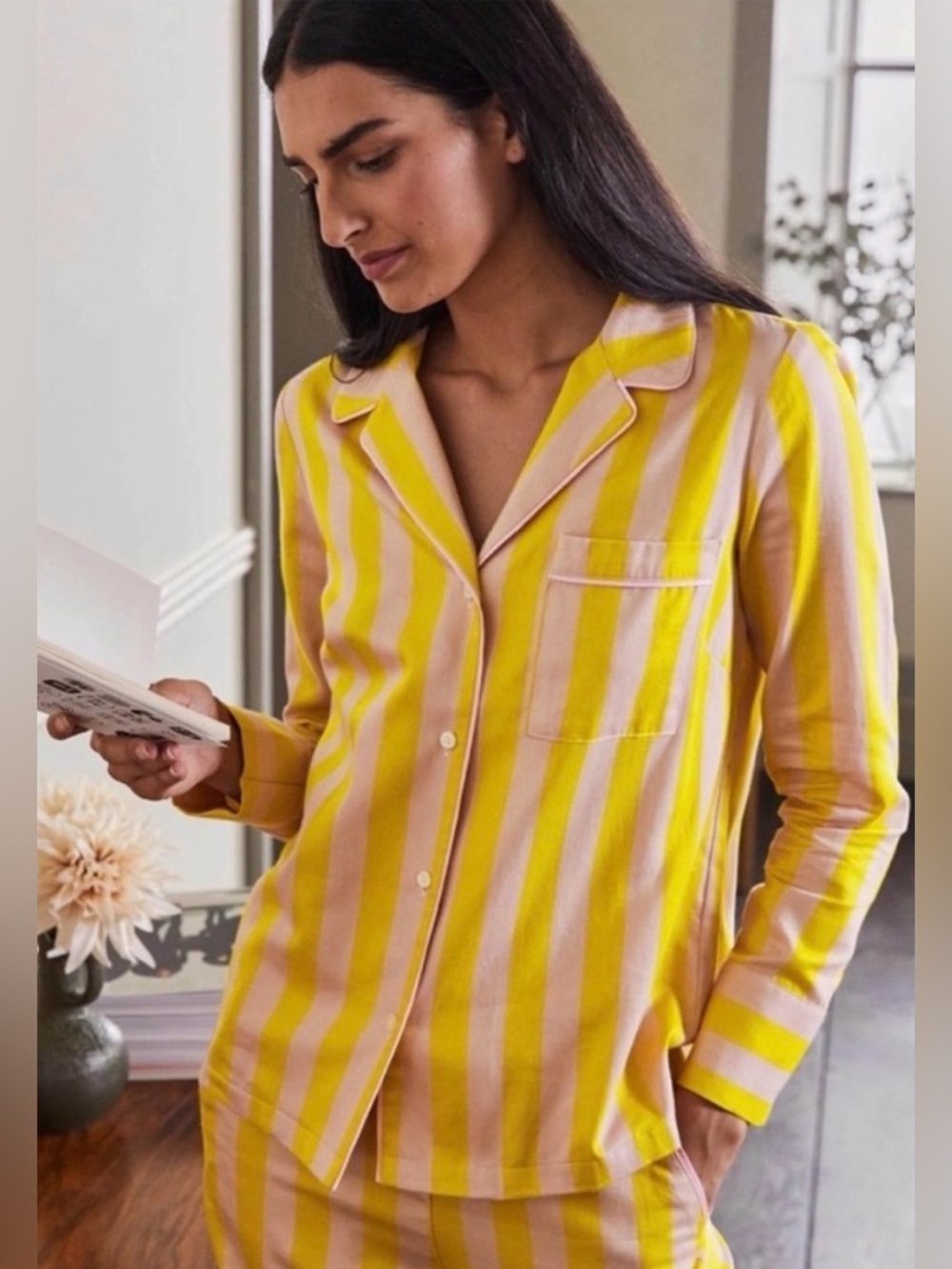 Boden Janie Pajama Set Pink Yellow Milkshake Wasp Stripe Top 4 Pants 6